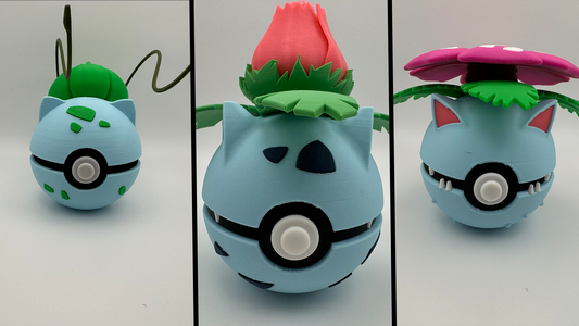 Bulbasaur Evolution Line – 3D Printed Poké Ball Bundle